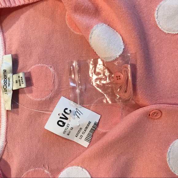 NWT QVC Liz Claiborne Pink Polka Cardigan Size M - Picture 8 of 8